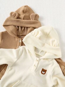 Cozy Pixies 新生女宝宝两件套刺绣卡通熊图案连帽长袖套头衫，秋冬季 - 彩色 - 查看 4