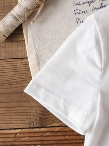 GARFIELD | SHEIN Young Boy Summer Cute Cartoon Slogan Print Short Sleeve White T-Shirt, Casual Daily Wear - White - View 5