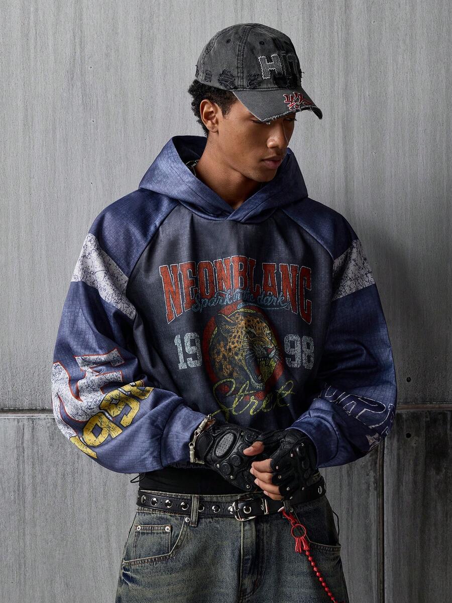 NEON BLANC 男士图案卫衣，宽松短款版型，街头风涂鸦印花 - 彩色 - 查看 1