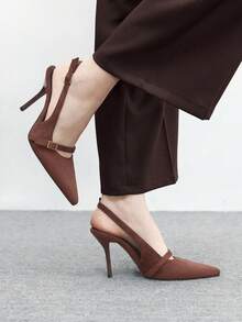 CUCCOO BIZCHIC 女士尖头搭扣设计时尚高跟鞋，适合日常穿着 - 棕色 - 查看 3