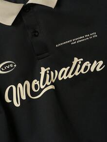 Manfinity Joysei 宽松男士字母图案撞色领 Polo 衫