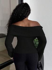 Alexandranx Crew Neck Solid Color Pullover Sweater - Black - View 2