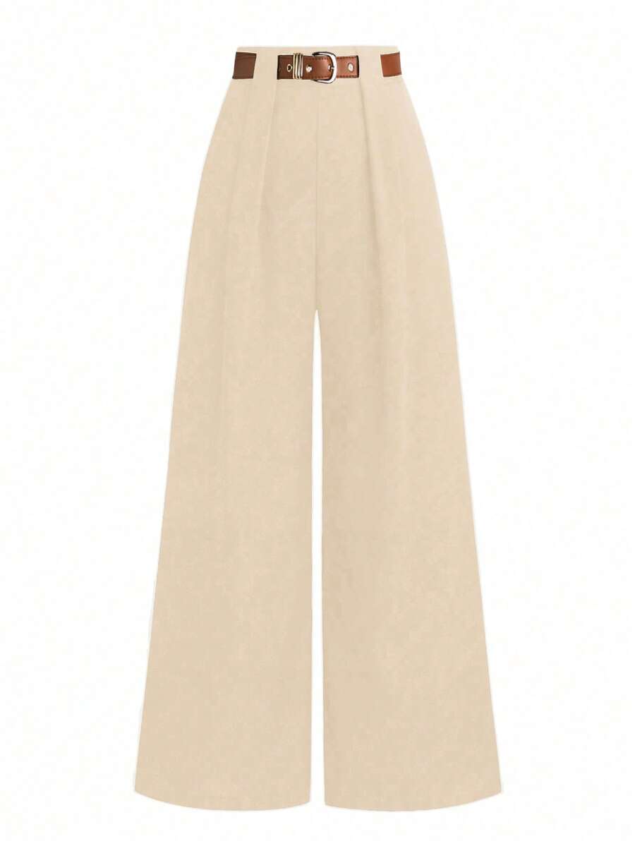 SHEIN PETITE Petite Women's Versatile Casual Fold-Up Ankle Pants - Apricot - View 1