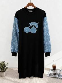 Women Sweater Dresses - Black - View 1