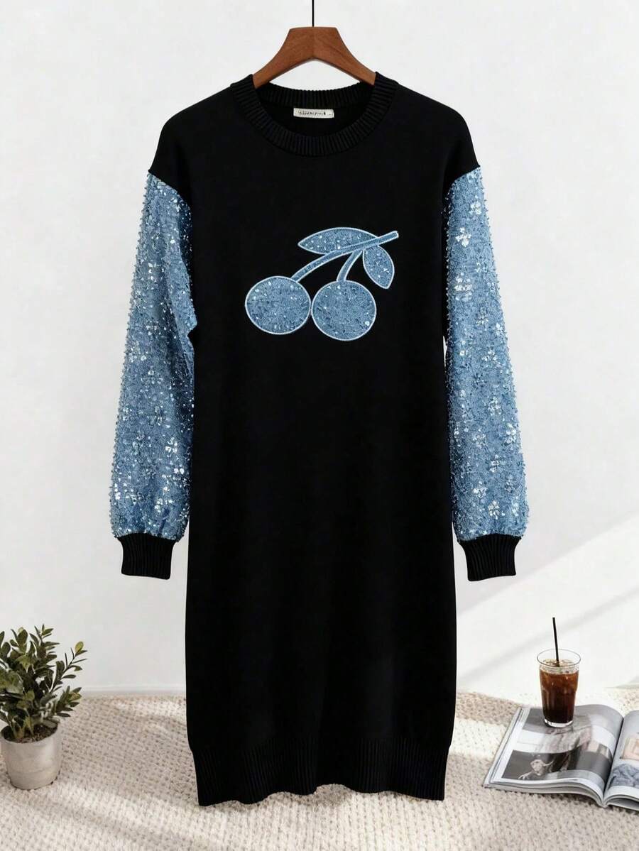 Women Sweater Dresses - Black - View 1