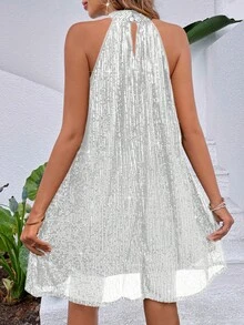 Breezaya Women's Sleeveless Sequin Design Fashion Party Dress - Silver - View 2