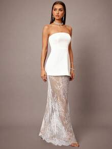 Silquee 2pcs/Set Black Cropped Bustier Top And Lace Hem Mini Skirt, Suitable For Dates, Graduations, Concerts, Bridesmaid Dresses, Weddings, Romantic Occasions, Minimalist Style, Elegant Outfit For Daily Wear - White - View 6