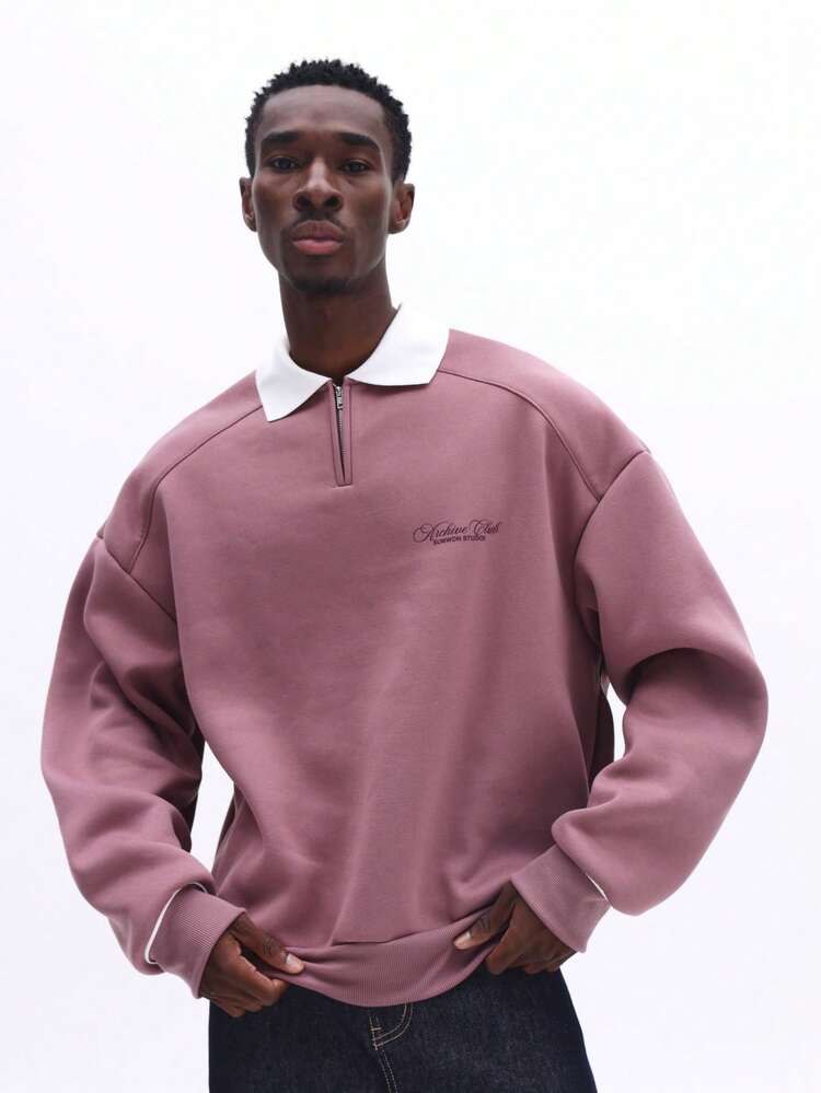 Boxy Fit Quarter Zip Polo With Contrast Collar