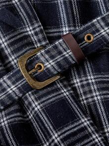 SHEIN MOD 大码格子背带裙，休闲优雅，适合上学、通勤、生日派对、秋冬季穿着。 - 藏蓝色 - 查看 4