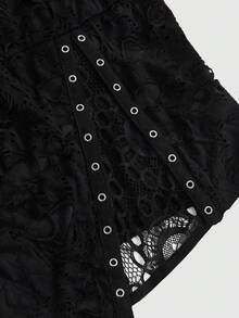 ROMWE Sexy Black Ripped Floral Mesh Patchwork Asymmetric Punk Goth Style Top - Black - View 4