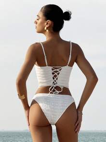 Swim Vcay 2026 Spring/Summer White Special Fabric Beaded Strap Women's Bikini Set White Two Piece Swimsuit Two Piece Beach Set Textured Bikini Bikini High Waisted Set Beach Two Piece Set Seashell Bikini White Bikini Set