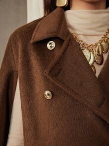 Aveloria Women's Wool Blend Triple Button Small Collar Cape With Slant Pockets, Daily Commute Jacket - Coffee Brown - View 7