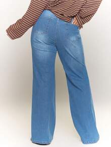 MUSERA 加大码弹力喇叭牛仔裤，日常穿着显瘦，适合秋季、夜间派对等场合。 - 藍色 - 查看 4