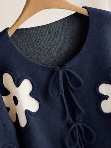 CosyJoli Plus Size Women Heart Knitted Cardigan, French Elegant Fashion Autumn/Winter Sweater Coat Navy Blue - Navy Blue - View 3