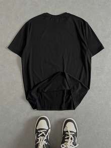 Manfinity Roghcode Black Knitted Men Short Sleeve T-Shirt With Round Neck & Spider Graphic, For Going Out - Black - View 4