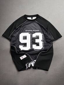 STYNVO 男士街头时尚休闲 #93 图案圆领短袖T恤 数字T恤 街头服饰T恤 男士街头服饰T恤 男士说唱歌手T恤 - 黑色 - 查看 1