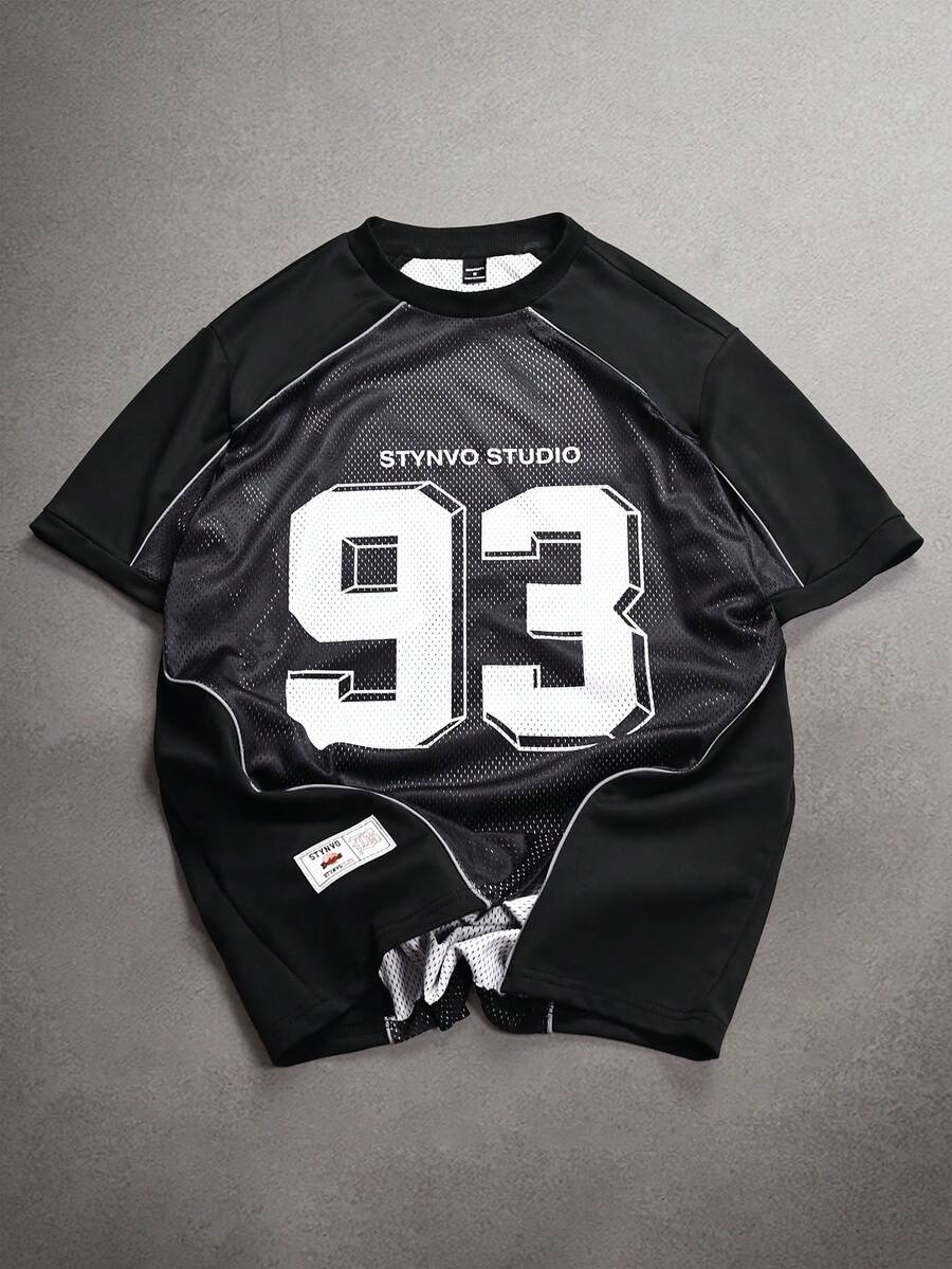STYNVO 男士街头时尚休闲 #93 图案圆领短袖T恤 数字T恤 街头服饰T恤 男士街头服饰T恤 男士说唱歌手T恤 - 黑色 - 查看 1