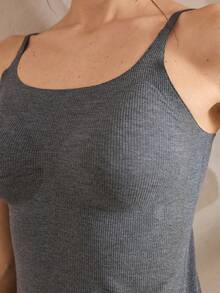 Ocili 1pc Women's Comfortable Minimalist Dark Grey Undershirt - Dark Grey - View 1