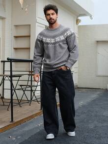 DAZY Jeans de pierna ancha para hombre, tela de denim crudo índigo con diseño de parche, otoño - Azul - Ver 3