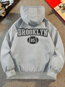 Manfinity Roghcode Áo khoác thường ngày New York dài tay có mũ trùm đầu có khóa kéo cho nam - Màu Xám nhạt - Xem 2