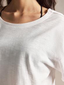 Easelle 休闲修身白色纯棉女式T恤 - 白色 - 查看 5