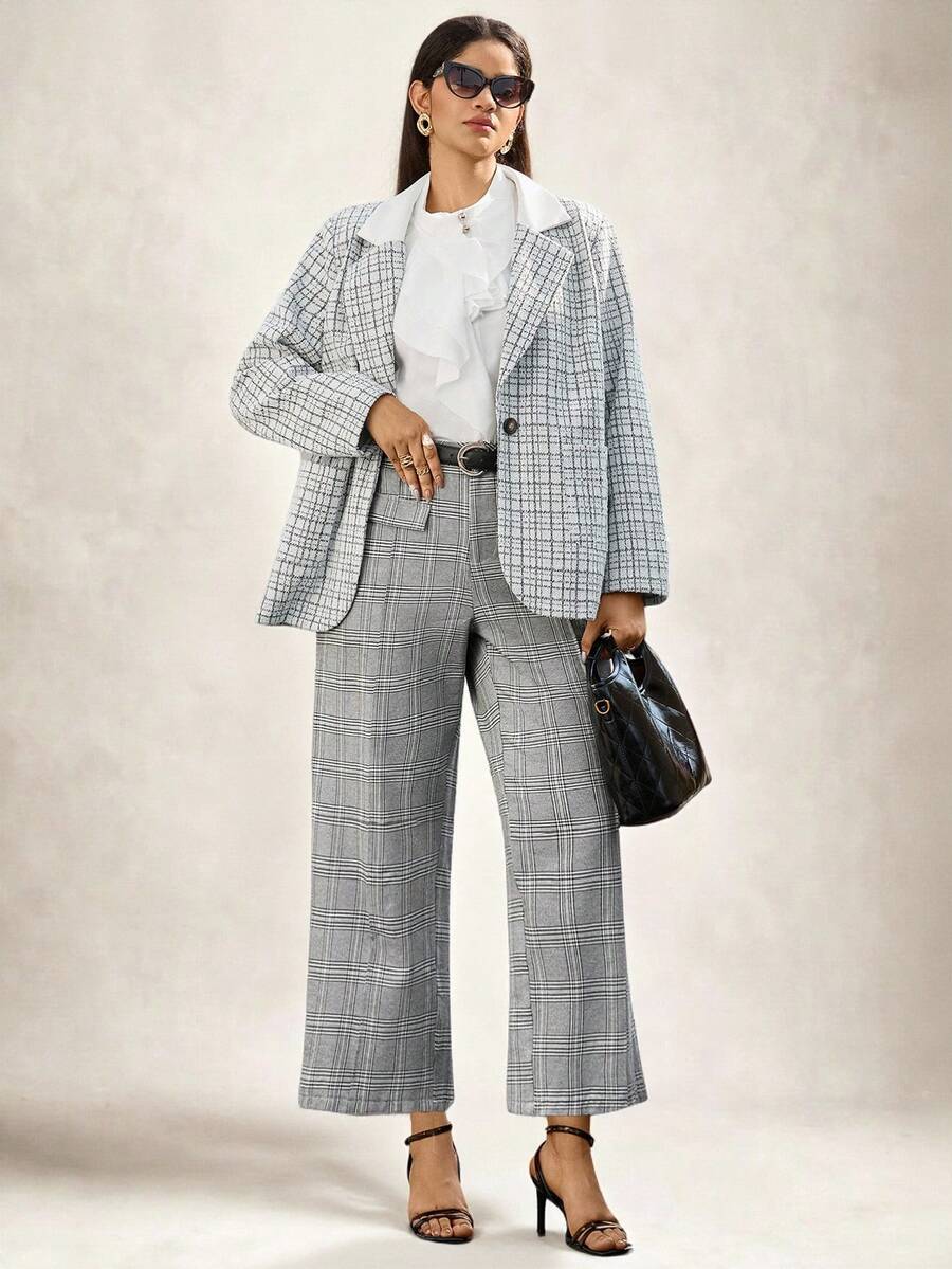 Zelara Plus-Size Women's Autumn And Winter Christmas Women's Checked Pant High-Waisted Loose Casual And Old-Fashioned Style Pants For Go Out For Leisure Commuting Pants Elegant For Women Pants Women's Suit Blazer For Women Office For Women Pants Suit Tweeds - Multicolor - View 1