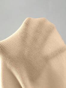SHEIN LUNE 1件女士休闲纯色修身套头长袖毛衣 - 杏色 - 查看 6