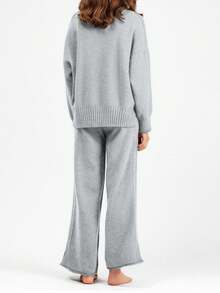 Franclia 女士休闲长袖上衣和阔腿裤套装 - 淺灰色 - 查看 2