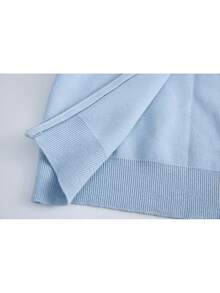 SHEIN 少女纯色长袖拉链开衫搭配喇叭针织裤休闲套装 - 淺藍色 - 查看 8