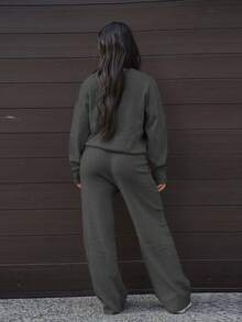 SAYEHFBABY 2件套女式圆领长袖毛衣上衣和裤子套装 - 深灰色 - 查看 2
