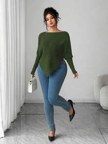 Elenzga Sweater Longgar Lengan Panjang Kasual Wanita Ukuran Besar, Atasan Pullover Ukuran Besar yang Menawan untuk Musim Gugur/Dingin - Hijau Tentara - View 3