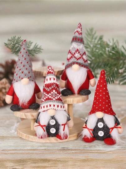 Cirelle 1 件/4 件全新圣诞节无脸老人雕像、针织帽北欧侏儒雕像、创意森林人装饰、家居客厅卧室桌面装饰、圣诞节节日气氛道具、主题派对场景装饰