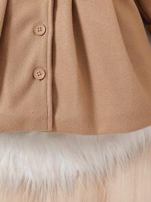 Souflis Souflis Baby Girls' Solid Color Fluffy Lapel 3D Bow Wool Blend Dress Coat. The Collar And Cuffs Are Made Of Fluffy Fabric, Fashionable And Generous; The Solid Color Buttons On The Placket Are Simple And High-End; The 3D Bow At The Waist Is Cute - Brown - View 7