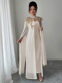 Rafferiza Elegant & Dignified 2 Pieces Maxi Dress White Abaya Abayas Dubai Luxury Dress Modest Caftan Dress Prayer Dress - Camel - View 5