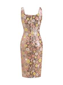Ellevyn Women's Elegent Beige Summer Party Floral Sequin Dress,Rose Gold French-Style Halter Fitted Waist Evening Gown,Embroidered Banquet Formal Wear Outfit - Gold - View 8