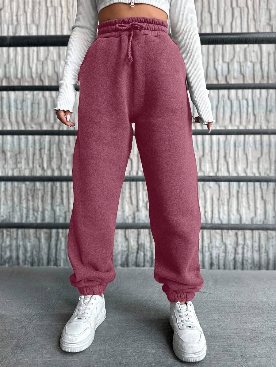Cottnline Women's Drawstring Waist And Cuffs Sweatpants - Baby Pink - View 1