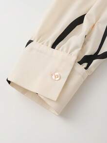 GlowEve Elegant Women's Mid-Length Dress With Printed Pleated Shirt Collar - Apricot - View 4