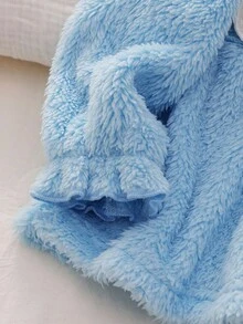 2pcs Baby Girls Casual Cute Rabbit Embroidered Ruffled Fleece Long Sleeve Top And Pants Homewear Set  Like Princess - Blue and White - View 6