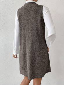 Ritzy Row Women's Solid Color V-Neck Casual Loose Sleeveless Knit Dress - Coffee Brown - View 2