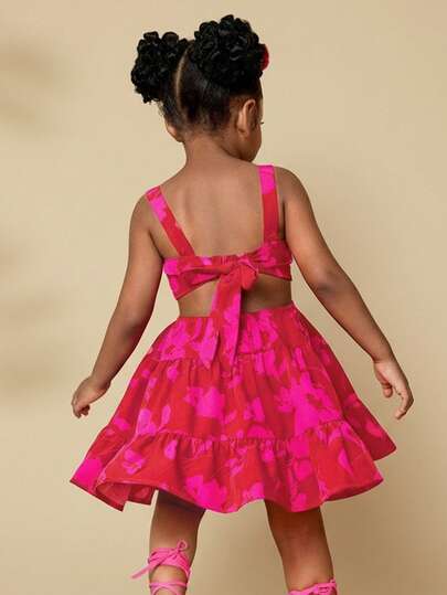 Travachic KIDS Genç Kızlar Ditsy Çiçekli Spagetti Askılı Sırtı Açık Elbise