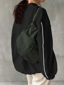 FRIFUL Women Casual Color Block Ribbed Trim Loose Sweatshirt, Autumn/Winter - Black - View 4