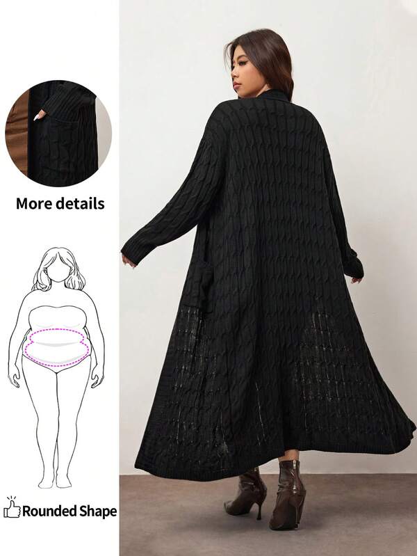 Enliva Plus Size Women's Long Loose Cardigan, Autumn/Winter Pocket Detail Cardigan, For Apple & Rounded Body Shape