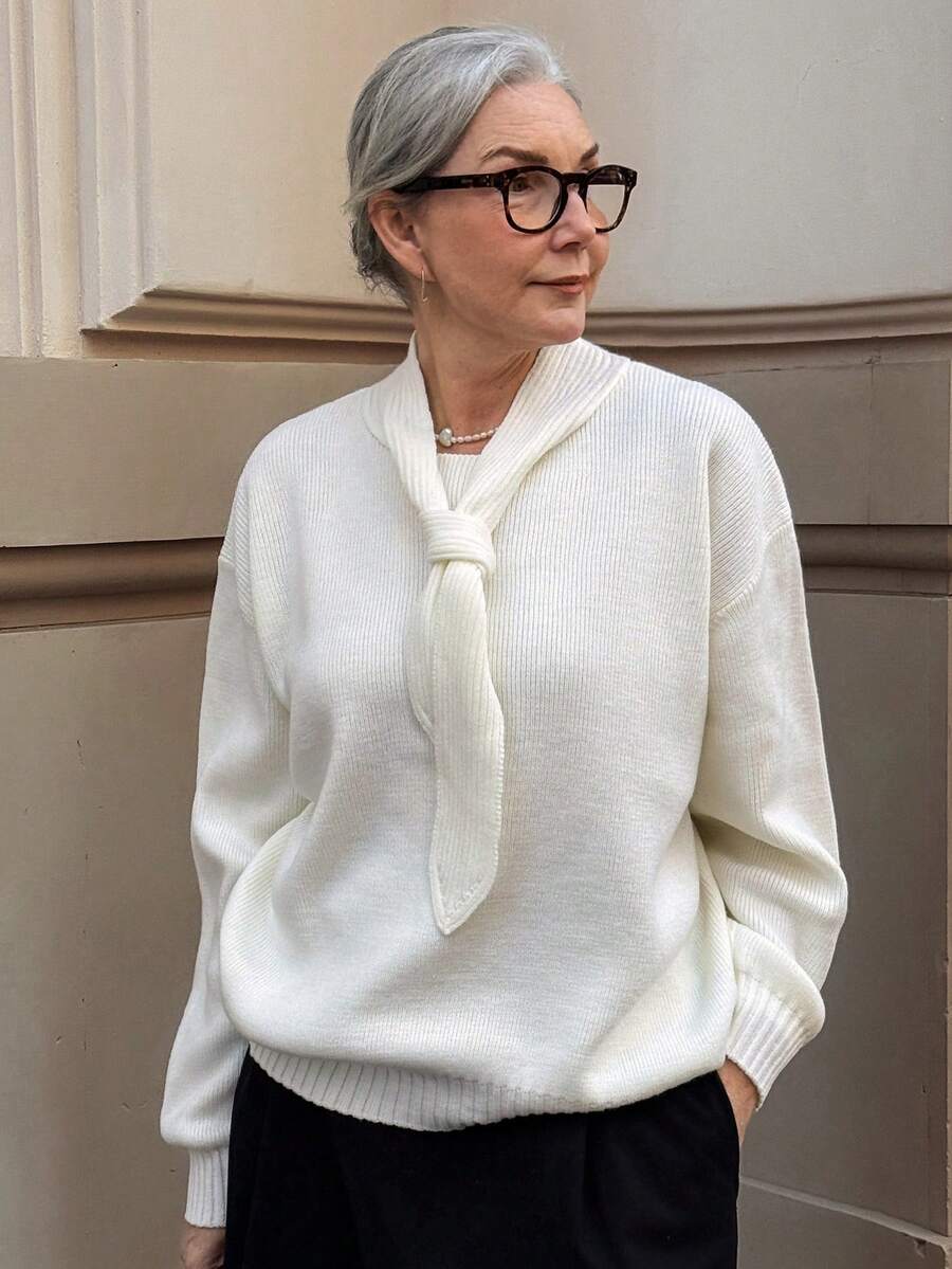 Vivie Lora Áo len trắng dáng rộng mềm mại cho nữ - trắng - Xem 1