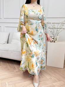 Modelyn Đầm dài in hoa thanh lịch cỡ lớn - Màu xanh lam - Xem 5