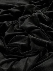 SHEIN MOD Women's Solid Color Velvet Mini Dress With Ruffle Hem - Black - View 4