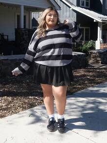 Enliva Pull oversize à manches chauve-souris rayé pour l'automne/l'hiver