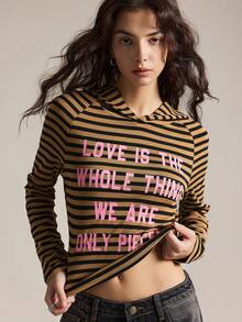 Easelle 条纹针织印花连帽女式上衣 - 彩色 - 查看 3