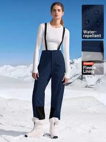 In My Nature Quần yếm trượt tuyết màu trơn có túi thường ngày dành cho nữ - Màu xanh hải quân - Xem 5