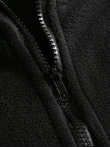 TOKVUE 男士宽松羊毛运动衫，山峰刺绣，半拉链设计，秋冬适用 - 黑色 - 查看 5