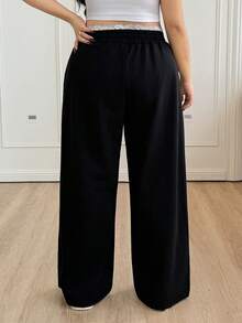 CovetEZ Quần dài thường ngày cạp chun ren tương phản cỡ lớn cho nữ mùa hè - màu đen - Xem 2
